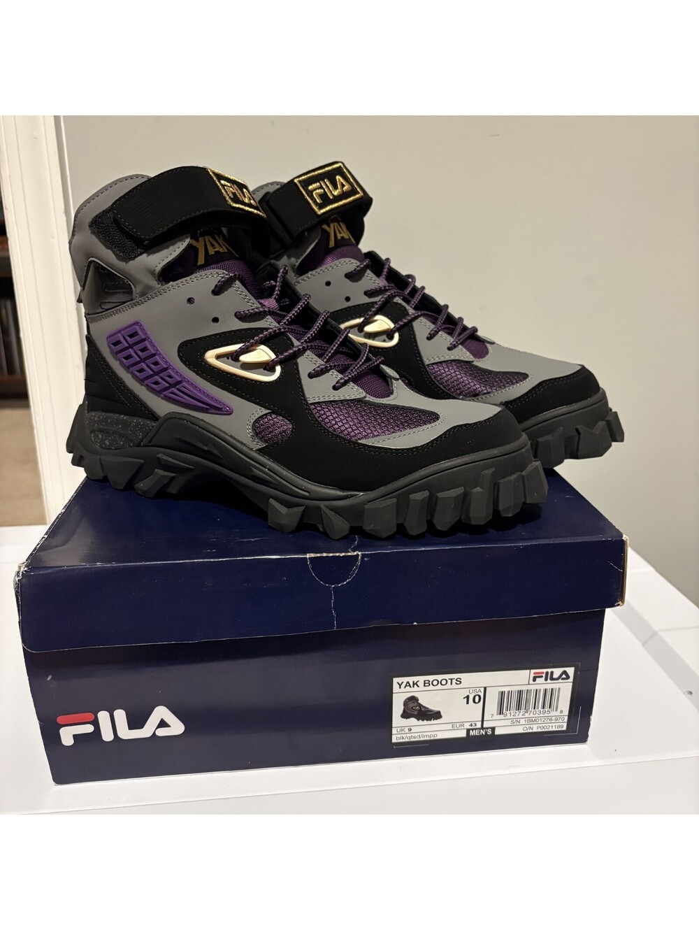 NEW Fila Yak Trainers Mens Hiking Boots Shoes Quietshade Purple Black Gray